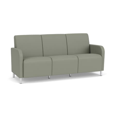 Lesro Siena Lounge Reception 3 Seat Tandem Seating No Center Arms, Brushed Steel, OH Eucalyptus Upholstery SN3101